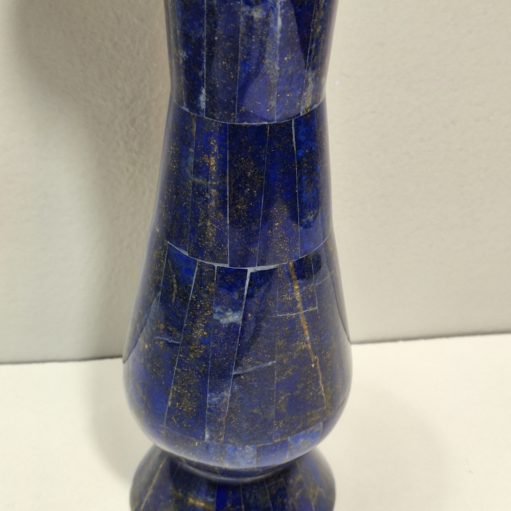 Blue Lapis Lazuli Handmade Brass Lined Natural Gemstone Inlay Vase Cobalt Unique - Picture 13 of 15